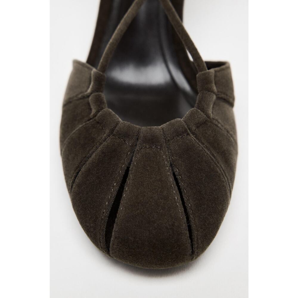 Zara NWT Brown Velvet Cross Strap Balletcore Heels 7.5 - Picture 16 of 16